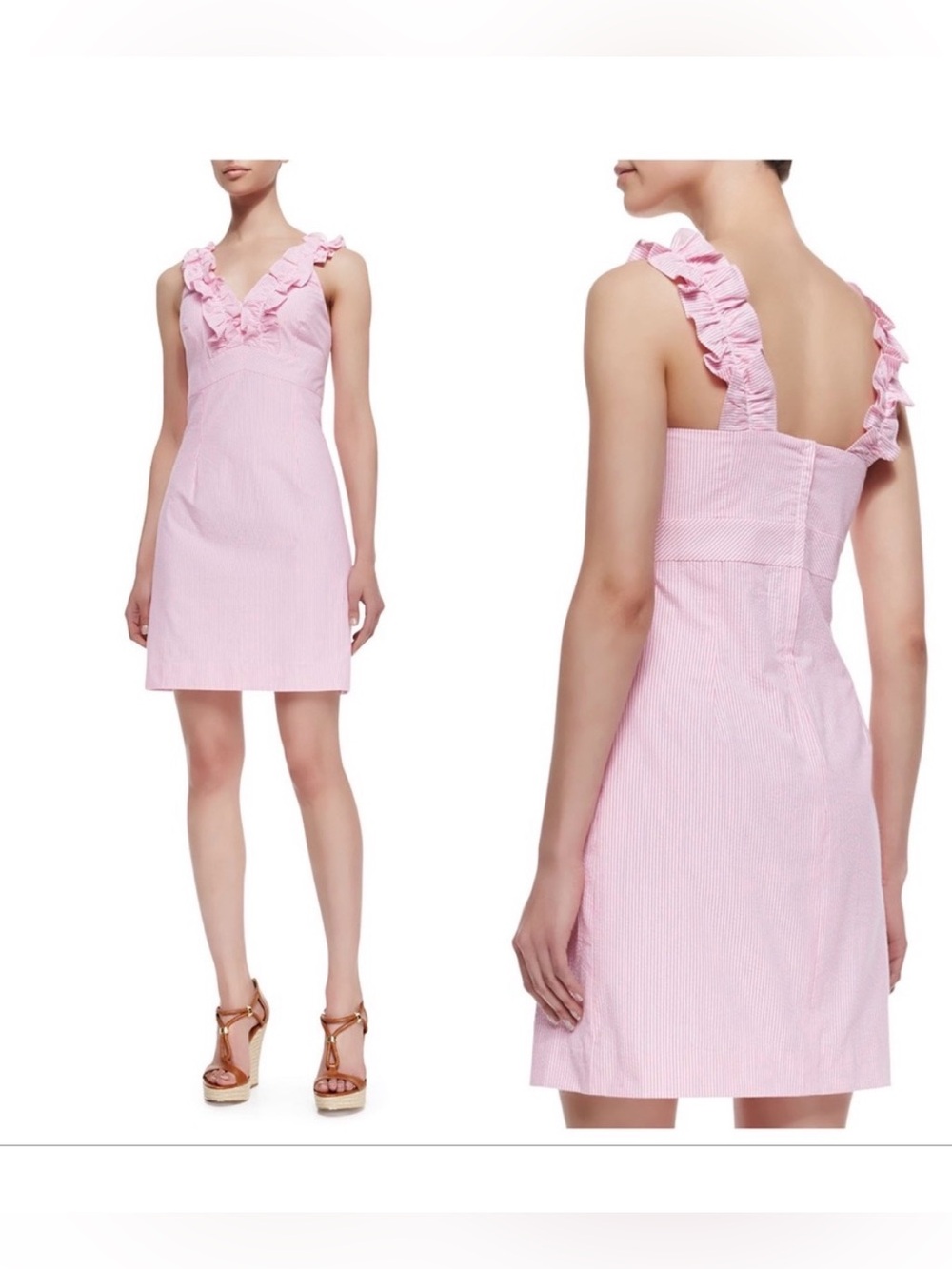 Lilly Pulitzer sz 8 Phoebe Pink White stripe Mini Dress Sundress seersucker - Picture 14 of 15